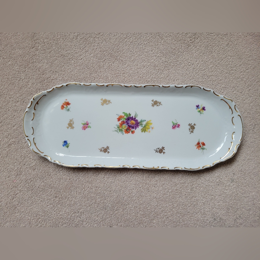 Fine China Oval Serving Platter with Floral Design
